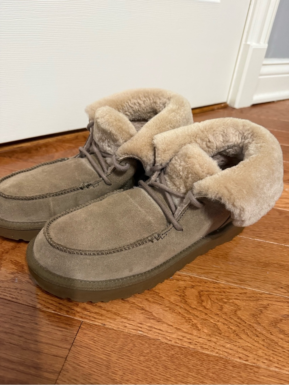 UGG Chestnut Suede Shearling-Lined Moccasin Slippers